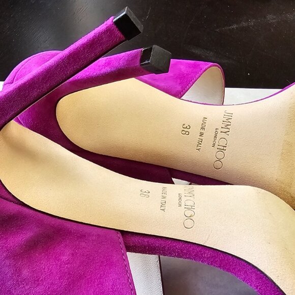 Jimmy Choo Hira Mule Sandals Magenta Suede Square Toe Stiletto Heels - Picture 15 of 16